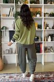 The Sunday Morning Stripe V Slouch Sweatshirt Pear Khaki
